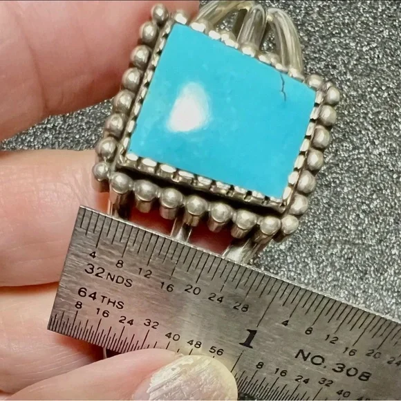 Vintage Sterling Silver turquoise Navajo cuff Bracelet by Carol Felley. - Picture 6 of 15